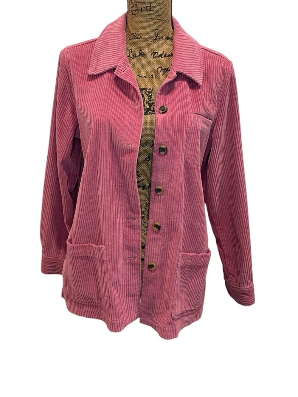 Pink Corduroy Button-Up Jacket
